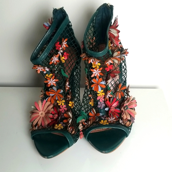 Zara - Green Floral Mesh Heels - Picture 8 of 15